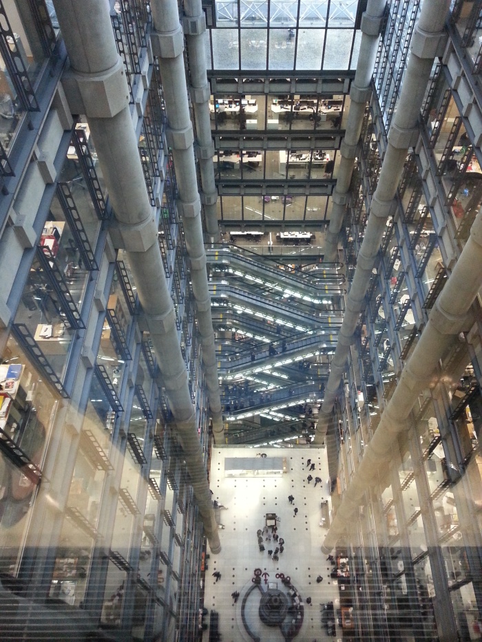 View from the top floor down into the atrium at Lloyds